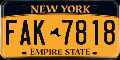 NY license plate FAK7818