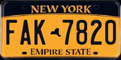 NY license plate FAK7820