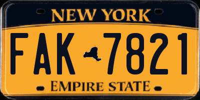 NY license plate FAK7821