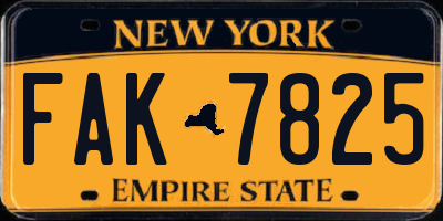 NY license plate FAK7825