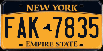 NY license plate FAK7835