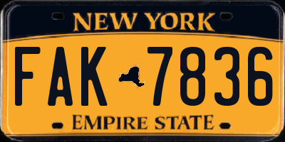 NY license plate FAK7836