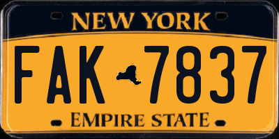 NY license plate FAK7837