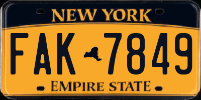 NY license plate FAK7849