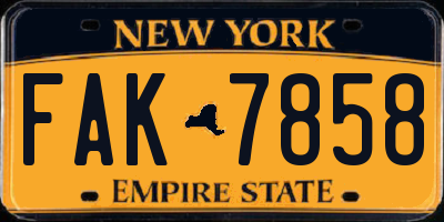 NY license plate FAK7858