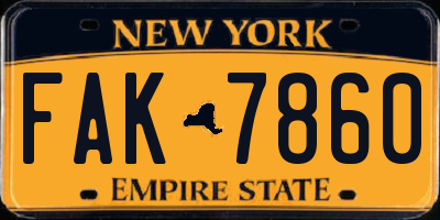 NY license plate FAK7860