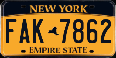 NY license plate FAK7862