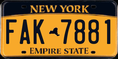 NY license plate FAK7881