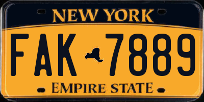 NY license plate FAK7889