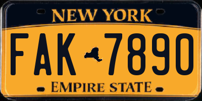 NY license plate FAK7890