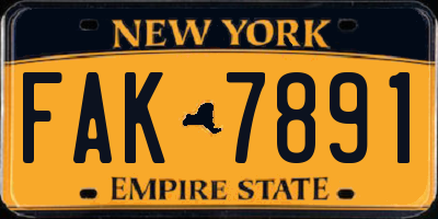 NY license plate FAK7891