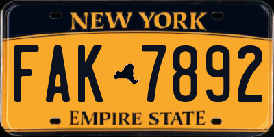 NY license plate FAK7892