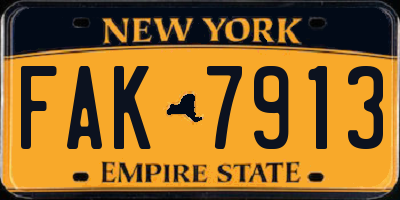 NY license plate FAK7913