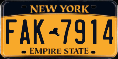 NY license plate FAK7914