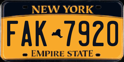 NY license plate FAK7920