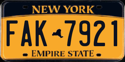 NY license plate FAK7921
