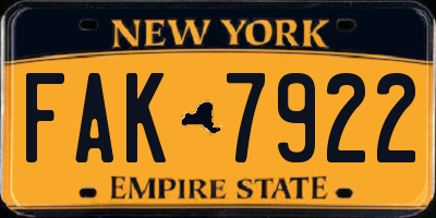 NY license plate FAK7922