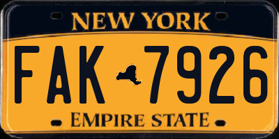 NY license plate FAK7926