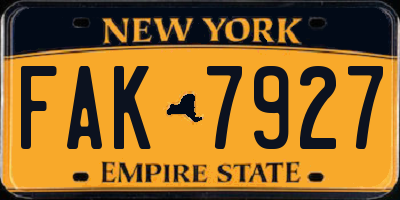 NY license plate FAK7927