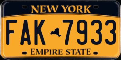 NY license plate FAK7933