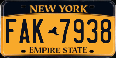 NY license plate FAK7938