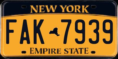NY license plate FAK7939