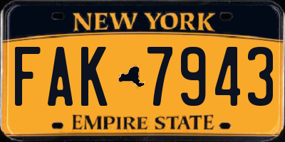 NY license plate FAK7943