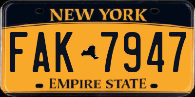 NY license plate FAK7947