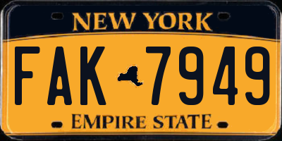 NY license plate FAK7949