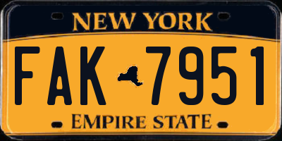 NY license plate FAK7951