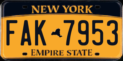 NY license plate FAK7953