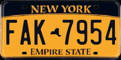 NY license plate FAK7954