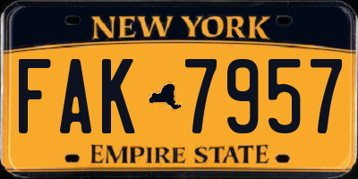 NY license plate FAK7957