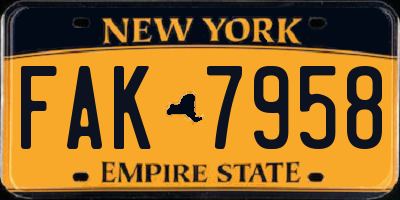 NY license plate FAK7958