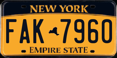 NY license plate FAK7960