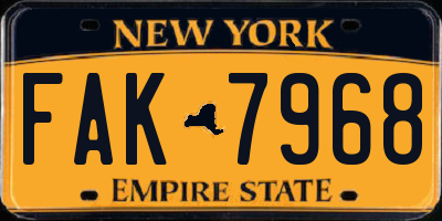 NY license plate FAK7968