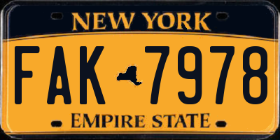 NY license plate FAK7978