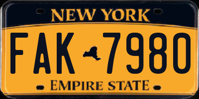 NY license plate FAK7980