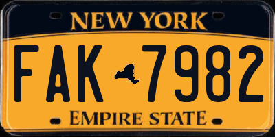 NY license plate FAK7982