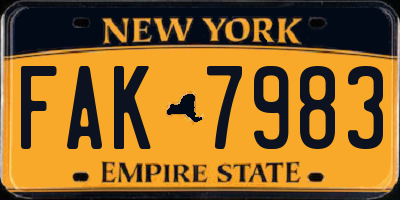 NY license plate FAK7983