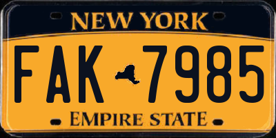 NY license plate FAK7985