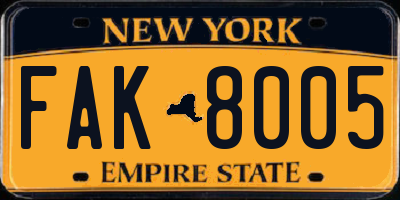 NY license plate FAK8005