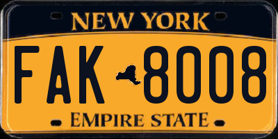 NY license plate FAK8008