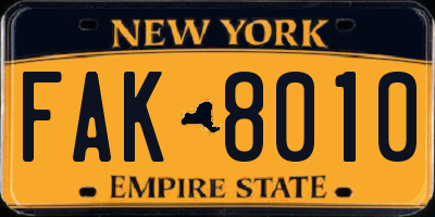 NY license plate FAK8010