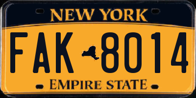 NY license plate FAK8014