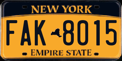 NY license plate FAK8015