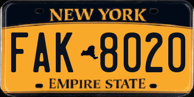 NY license plate FAK8020