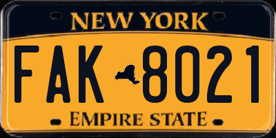 NY license plate FAK8021