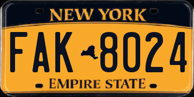 NY license plate FAK8024