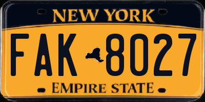 NY license plate FAK8027